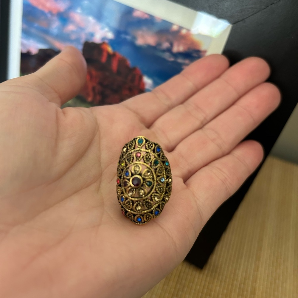✨ Turkish Multi Color Crystal Statement Cocktail Ring - Picture 9 of 12